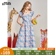 妖精的口袋法式方領(lǐng)碎花連衣裙女2024夏季新款設(shè)計(jì)感氣質(zhì)度假裙子 甜蜜粉藍(lán)色 S