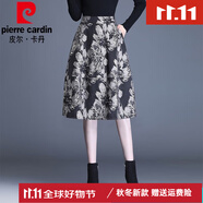 皮爾卡丹（pierre cardin）a字燈籠裙半身裙春秋媽媽蓬蓬傘裙女花苞短裙秋冬提花大擺裙半裙 黑金花(裙長66cm) M 適合體重90-100斤