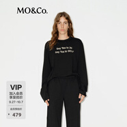 MO&Co.【明星同款】長(cháng)袖T恤棉亞麻輕薄寬松斑駁印花黑色白色摩安珂 黑色 XS 155