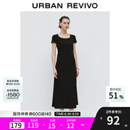 UR七夕夏季新款女裝時(shí)尚簡(jiǎn)約收褶后開(kāi)衩修身連衣裙UWJ740022 黑色 (裙長(cháng)偏長(cháng)) S