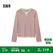 森馬（Semir）毛衣女短款假兩件含羊毛針織衫2024冬季新款修身保暖軟糯v領內(nèi)搭 白紅色調(diào)00416 XL /170/92A