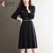 啄木鳥(niǎo)秋冬配大衣針織毛線(xiàn)連衣裙女2025年新款收腰顯瘦外穿打底毛衣裙子 黑色 S