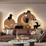 法式中古風(fēng)貓咪客廳裝飾畫(huà)led氛圍燈復古創(chuàng  )意沙發(fā)后背景墻掛畫(huà) A款：中古小貓【單層UV精雕+晶瓷工藝】 60x30cm普通款不發(fā)光