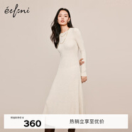伊芙麗（eifini）伊芙麗圓領(lǐng)坑條長(zhǎng)袖黑色針織連衣裙女2023冬裝新款赫本風(fēng)氣質(zhì)裙子 米色 XL 170/92A