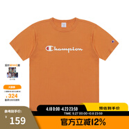 Champion夏季經(jīng)典款印花草寫LOGO圓領(lǐng)休閑運(yùn)動T恤無性別冠軍短袖男女情侶 橘色 XL