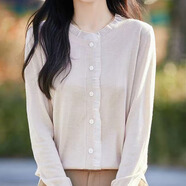 花花公子（PLAYBOY）法式設計感網(wǎng)紗拼接針織開(kāi)衫女 秋季毛衣外套洋氣保暖打底上衣 杏色 M