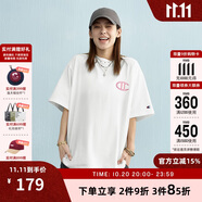 Champion冠軍情侶短袖t恤25春夏新款運(yùn)動(dòng)休閑純色寬松刺繡上衣 米白色  M