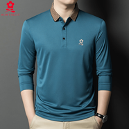 夢(mèng)特嬌（MONTAGUT）品牌男裝春秋桑蠶絲長(cháng)袖翻領(lǐng)T恤中年商務(wù)休閑Polo衫體恤打底衫 蘭色 2XL