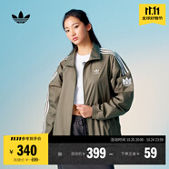 adidas情侶款復(fù)古風(fēng)梭織立領(lǐng)夾克外套男女秋季阿迪達(dá)斯官方三葉草 巖層橄欖綠 XXS