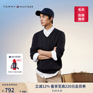 TOMMY HILFIGER【柔軟純棉】25秋冬男撞色條紋學(xué)院風(fēng)針織衫/情侶款純色毛衣 【純色V領(lǐng)】經(jīng)典黑BDS L （推薦：150-165斤）