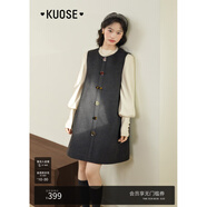 闊色（kuose）灰色背心毛呢連衣裙女秋冬新款早秋圓領(lǐng)無袖直筒呢子短裙 深灰色 L