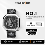 愛勒  AGELOCER原創(chuàng)賽車表時尚男士鏤空機(jī)械手表高端國表大表盤送男友七夕禮物 賽車表5801A1-Y-銀黑腰果花