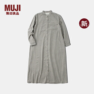 無印良品（MUJI）女式 法蘭絨 立領(lǐng)長袖連衣裙女裝裙子純棉連身裙25年秋季新品 淺米色格紋 S (155/80A)
