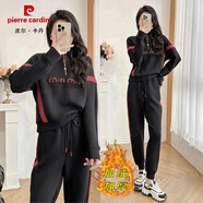 皮爾卡丹（pierre cardin）歐貨休閑運(yùn)動(dòng)寬松女套裝2025春秋季新款重工釘珠衛(wèi)衣束腳褲兩件套 黑色【加絨加厚】 M 【建議100-110斤】