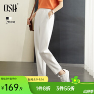 歐莎（OSA）九分休閑褲女夏季薄款小個子松緊腰顯瘦錐形運動褲 白色 M