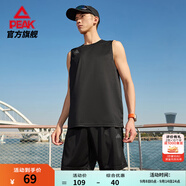 匹克跑步速干運動(dòng)套裝男夏季衣健身服透氣排汗羽毛球服短袖短褲兩件套 【背心無(wú)拉鏈款52037】黑色 M/170