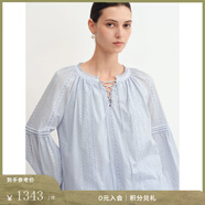 Fabrique藍(lán)月光 宮廷謐境純棉刺繡泡泡袖襯衫短裙套裝女裝新品 藍(lán)色 襯衫 L