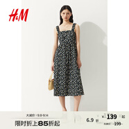 H&M女裝無(wú)領(lǐng)連衣裙25夏方領(lǐng)法式喇叭印花吊帶設計感碎花裙1287798 黑色/花卉 M 165/96