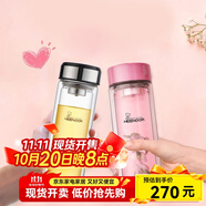 希諾（HEENOOR）玻璃杯男士雙層防燙抗菌泡茶杯辦公室車載保溫水杯定制送生日禮物 經(jīng)典情侶杯（2只裝）315ml-300ml