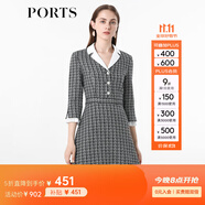 PORTS寶姿女裝 秋冬新品收腰氣質(zhì)連衣裙ALL9D016JFE033 黑色格子 M (6)