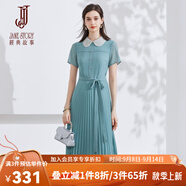 經(jīng)典故事（JANE STORY）修身娃娃領(lǐng)黑色襯衫連衣裙女2024新款夏季雪紡裙子氣質(zhì)襯衣百褶裙 藍(lán)綠色 2XL