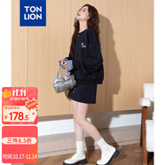 唐獅（TonLion）2025夏女圓領(lǐng)袖子拼接衛(wèi)衣半裙套裝