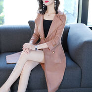 靈子飛飛2025年秋季時(shí)尚杏粉色毛邊西裝領(lǐng)小個(gè)子修身中長(cháng)款顯瘦風(fēng) 杏粉色 M