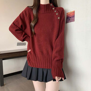 日韓女裝秋冬新款簡(jiǎn)約韓版半高領(lǐng)針織毛衣女大碼百搭休閑上衣外套 紅色 均碼