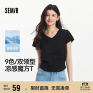 森馬（Semir）短袖t恤女短款修身圓領(lǐng)內(nèi)搭25夏涼感收腰V領(lǐng)上衣辣妹109325100006