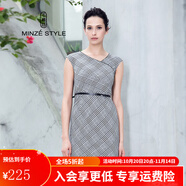 名師路千鳥(niǎo)格無(wú)袖連衣裙夏裝新款女V領(lǐng)時(shí)尚收腰顯瘦鉛筆裙 黑白90-PD L