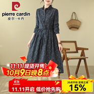 皮爾卡丹（pierre cardin）2025夏季新款復古印花娃娃領(lǐng)森系中長(cháng)款長(cháng)袖打底碎花棉麻連衣裙女 2024藏藍色2025 M 建議體重95-115斤