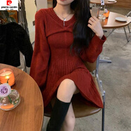皮爾卡丹（pierre cardin）秋冬季紅色針織毛衣連衣裙春季2025年新款早春裝女裝法式茶歇裙子 C14M2081紅色蝴蝶結(jié)連衣裙【2025 S 40/45kg