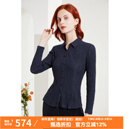 MORELINE沐蘭褶皺肌理感氣質(zhì)襯衫女2023秋裝新款時尚通勤修身顯瘦長袖襯衣 寶藍(lán) XL