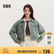 森馬牛仔外套女寬松落肩做舊潮酷街頭春秋夾克工裝風(fēng)109524108009