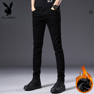 花花公子（PLAYBOY）修身牛仔褲男春秋季新款潮流韓版時尚直筒小腳褲百搭休閑純色長褲 3071HH902黑色 加絨 32