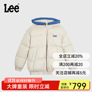 Lee兒童大毛領羽絨服冬季保暖加厚中大童男女童裝中長款工裝外套 貝殼灰 120 cm