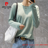 皮爾卡丹（pierre cardin）斷碼撿漏.秋冬季羊毛衫女V領(lǐng)短款百搭套頭毛衣修身打底毛針織衫 【A16-圓領(lǐng)】豆綠 S
