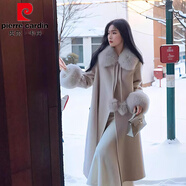 皮爾卡丹（pierre cardin）紅色大毛領(lǐng)時(shí)尚毛毛袖毛呢大衣2025新款冬季時(shí)尚斗篷型呢子外套女 米白色 夾棉款 XS 建議80-105斤