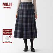 無(wú)印良品 MUJI 女式 羊毛混 抽褶裙 半身長(zhǎng)裙秋冬季 百褶裙 BEK44A2A 棕色格紋 M