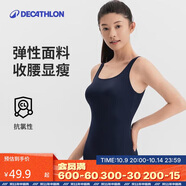 迪卡儂泳衣女連體三角抗氯游泳服顯瘦大碼泳裝泡溫泉深藍(lán)4230023