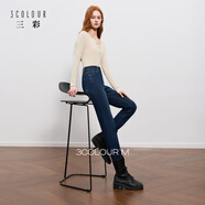 三彩2025冬季新款修身小腳牛仔褲休閑九分褲一體絨植絨鉛筆褲M(mǎn)