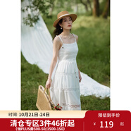 獨束大碼女裝法式浪漫蕾絲高腰大裙擺氛圍感連衣裙夏裝微胖mm裙子 月光白 L