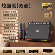 索愛（soaiy）內(nèi)置電池線藍(lán)牙音箱家用戶外K歌家庭ktv套裝新款卡拉OK音響 炫酷黑【雙麥】