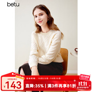百圖betu女裝冬新款毛衣圓領(lǐng)落肩長袖棱形格紋寬松毛衣女2311T81 杏色 M