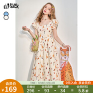 妖精的口袋法式方領(lǐng)碎花連衣裙女2024夏季新款設(shè)計(jì)感氣質(zhì)度假裙子 米黃調(diào)色 S
