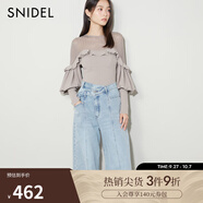 SNIDEL秋冬甜美淑女圓領(lǐng)微透荷葉邊拼接針織衫SWNT244182 駝色 均碼 （F）