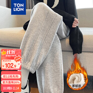 唐獅（TonLion）2024女束腳顯瘦休閑側拼衛(wèi)褲WP 加絨款/中麻灰 S 