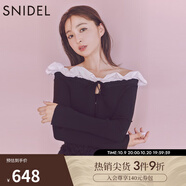 SNIDEL秋冬一字領(lǐng)荷葉邊露肩吊帶針織開衫上衣SWNT244179 黑色 均碼 （F）