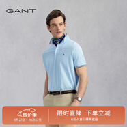 GANT/甘特【100%棉】夏季男士撞色設(shè)計翻領(lǐng)商務(wù)休閑短袖T恤POLO衫 406天藍(lán) L