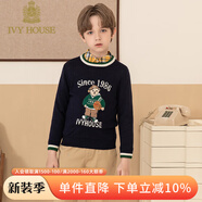 IVY HOUSE常春藤兒童裝男童2023年冬季新款學(xué)院風(fēng)圖案毛衣圓領(lǐng)套頭領(lǐng)口撞色 藏青 110cm
